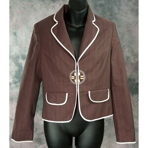 Brown Cotton Shell Beaded Blazer Jacket Size 8